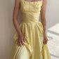 girlhomeshops-- Yellow spaghetti strap long satin dress gh5722
