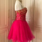 ❤️Pink retro noble princess short homecoming dress sequined tulle ball dress evening dress gh4392