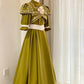 Olive Green Floor-length Gown Lace Victorian Tea Party·Retro Party Dress gh6737