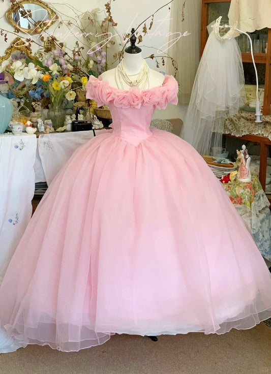 Robe de soirée longue en tulle à fleurs roses, robe de bal, robe de mariée, gh4582