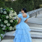 Blue Princess Cute Elegant A-line Short Sleeve Long Tulle Party Dress Evening Dress Ball Gown gh4197