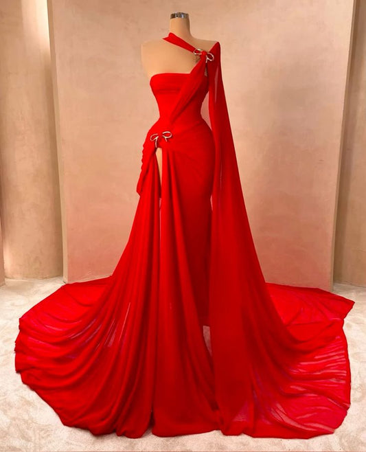 Girlhomeshops-Red Fashion Sexy Elegant Long Chiffon Prom Dress Evening Dress gh5038