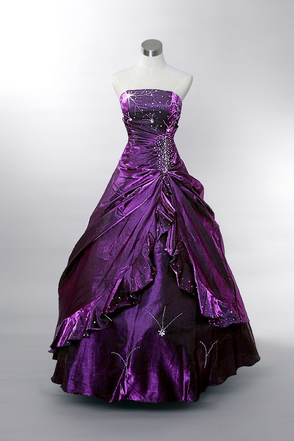 girlhomeshops - Robe de bal longue en satin violet scintillant ornée de perles gh6230