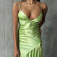 Green Fashion Simple Elegant Spaghetti Strap Long Satin Prom Dress Evening Dress Wedding Guest Party Dress Prom Dress gh3764