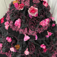Black Pink Floral Maximalism Long Tulle Ball Gown 16th Birthday Dress Quinceanera Dress gh4739