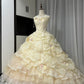 Robe de bal longue en tulle jaune à fleurs et perles, robe de Quinceanera pour 16e anniversaire, gh4737