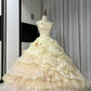 Robe de bal longue en tulle jaune à fleurs et perles, robe de Quinceanera pour 16e anniversaire, gh4737