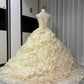 Robe de bal longue en tulle jaune à fleurs et perles, robe de Quinceanera pour 16e anniversaire, gh4737