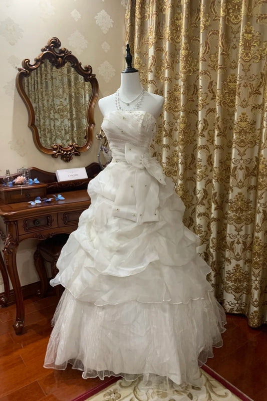 girlhomeshops - Robe de mariée longue blanche ornée de perles délicates gh6300