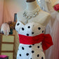 Retro Black & White Polka Dot Bandeau Mermaid Dress: Red Bow Belt, Fitted Flared Skirt, Banquet Centerpiece Gown gh6576