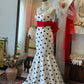 Retro Black & White Polka Dot Bandeau Mermaid Dress: Red Bow Belt, Fitted Flared Skirt, Banquet Centerpiece Gown gh6576