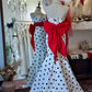 Retro Black & White Polka Dot Bandeau Mermaid Dress: Red Bow Belt, Fitted Flared Skirt, Banquet Centerpiece Gown gh6576