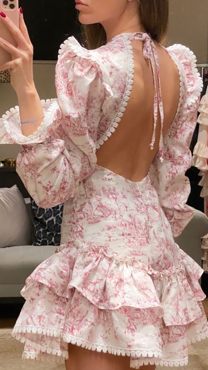 Girlhomeshops-Pink floral long sleeves fashion sweet short chiffon backless homecoming dress birthday dress gh5272
