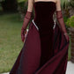 girlhomeshops- Burgundy velvet satin vintage elegant long gown gh6196