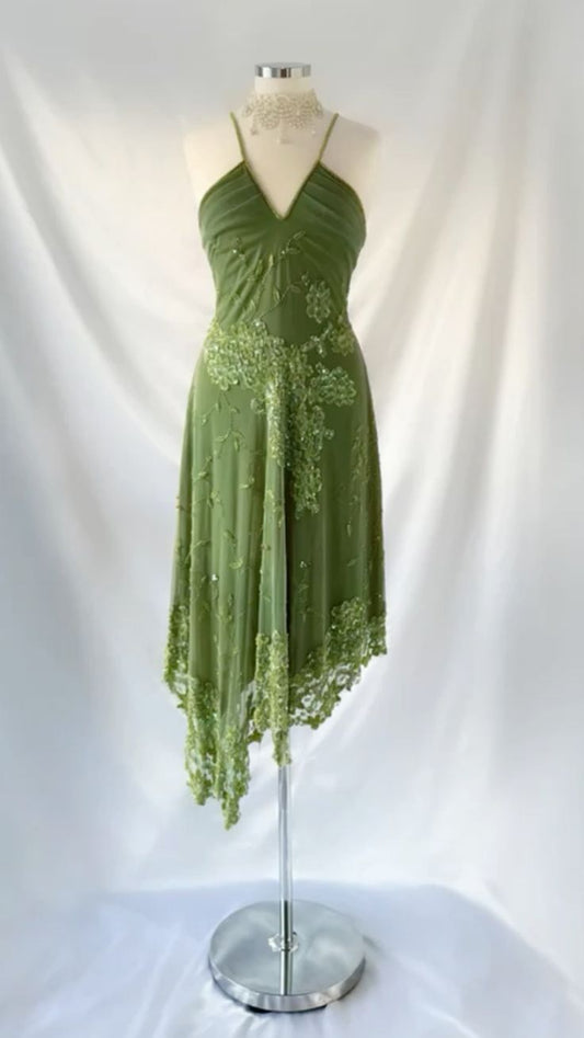 girlhomeshops-Green Beautiful Exquisite Floral Short Chiffon Lace Birthday Dress Homecoming Dress Evening Dress gh5990