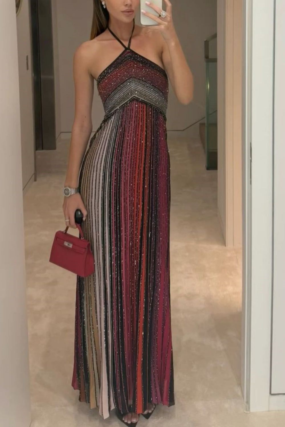 girlhomeshops – Grünes, glitzerndes Neckholder-Kleid im Urlaubsstil, gh5589