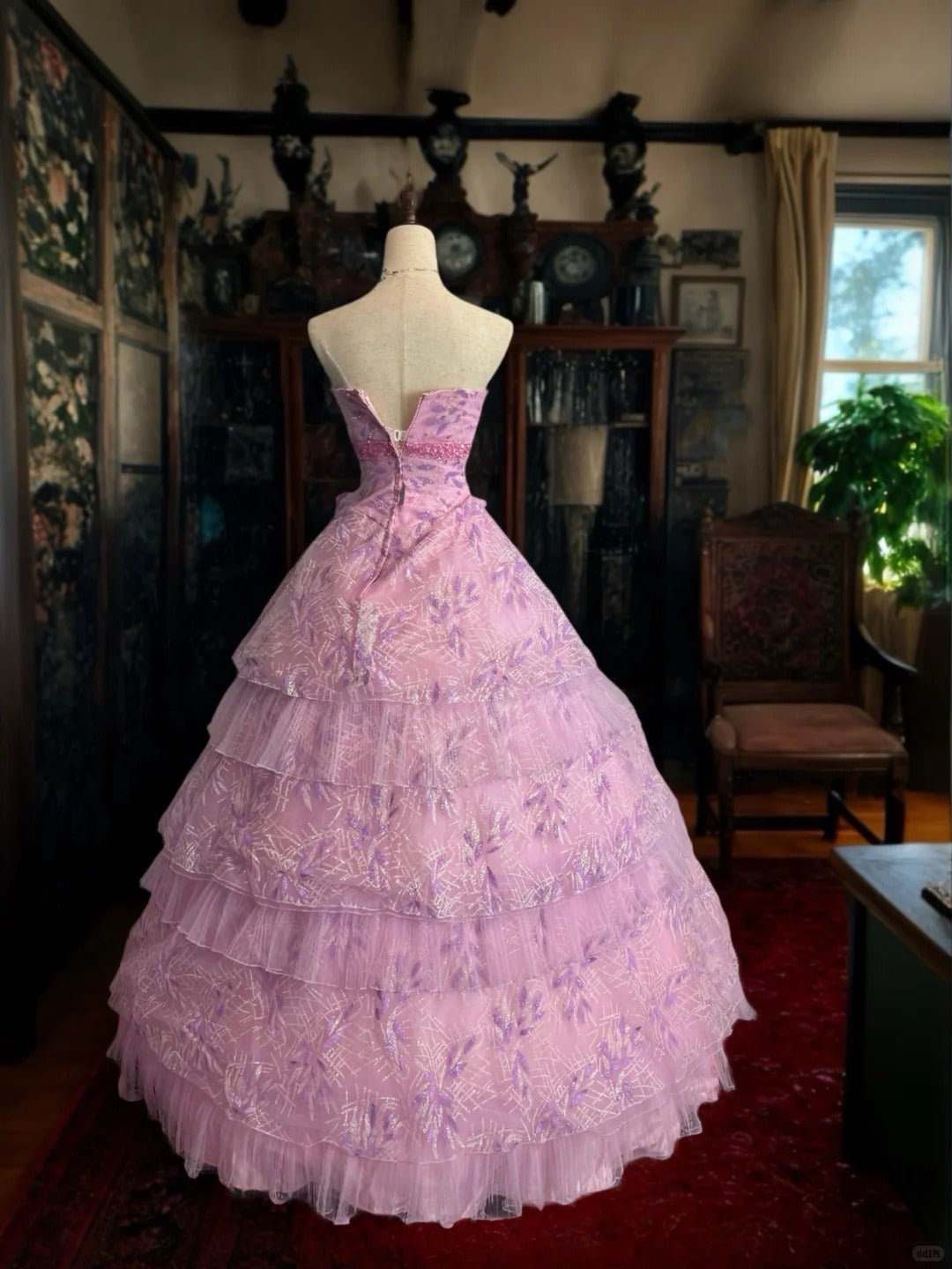 Girlhomeshops-Pink Sparkling Tulle Princess Long Formal Prom Dress gh5358