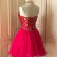 ❤️Pink retro noble princess short homecoming dress sequined tulle ball dress evening dress gh4392