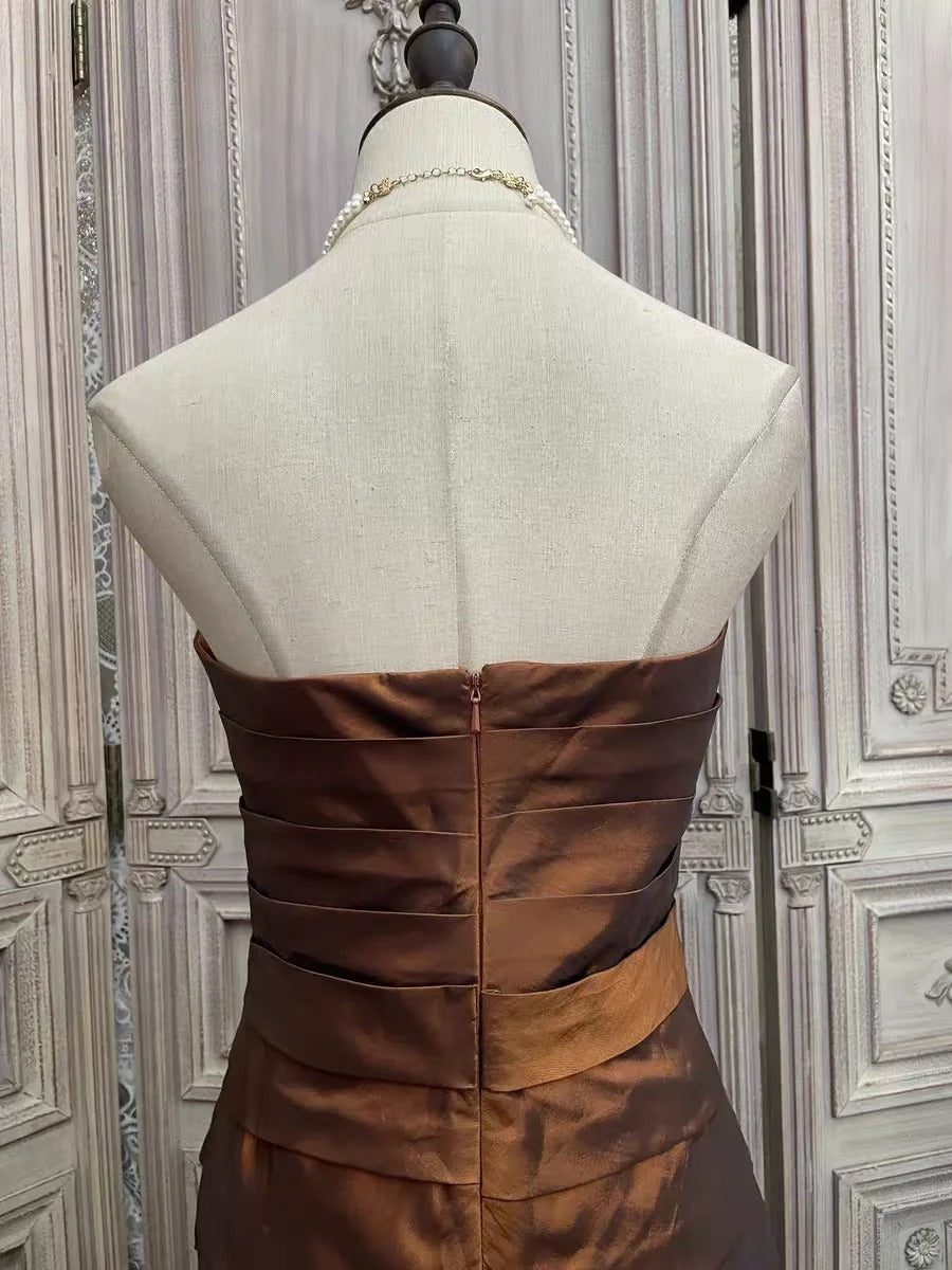 ✨Girlhomeshops-Brown rhinestone short satin homecoming dress prom party dress gh4985