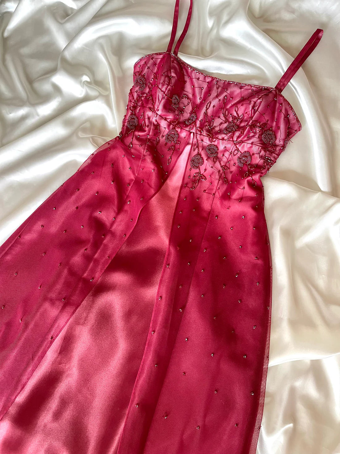 Girlhomeshops – Rotes, exquisites, florales, perlenbesetztes, modisches, langes Tüll-Ballkleid mit Abschlussballkleid gh5521