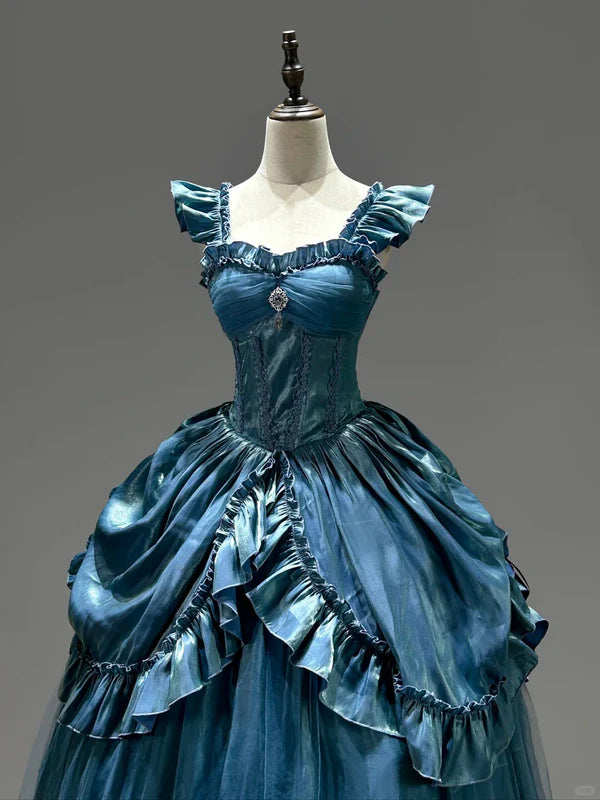 Robe de soirée longue en satin bleu clair, élégante et mystérieuse, style vintage, longueur au sol, gh4248