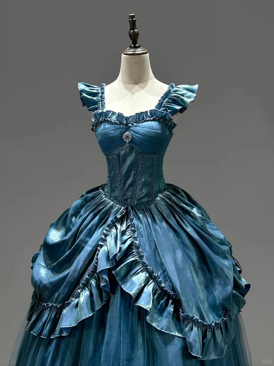 Robe de soirée longue en satin bleu clair, élégante et mystérieuse, style vintage, longueur au sol, gh4248