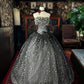 Girlhomeshops-Gray Sparkling Polka Dot Long Tulle Ball Gown gh5350
