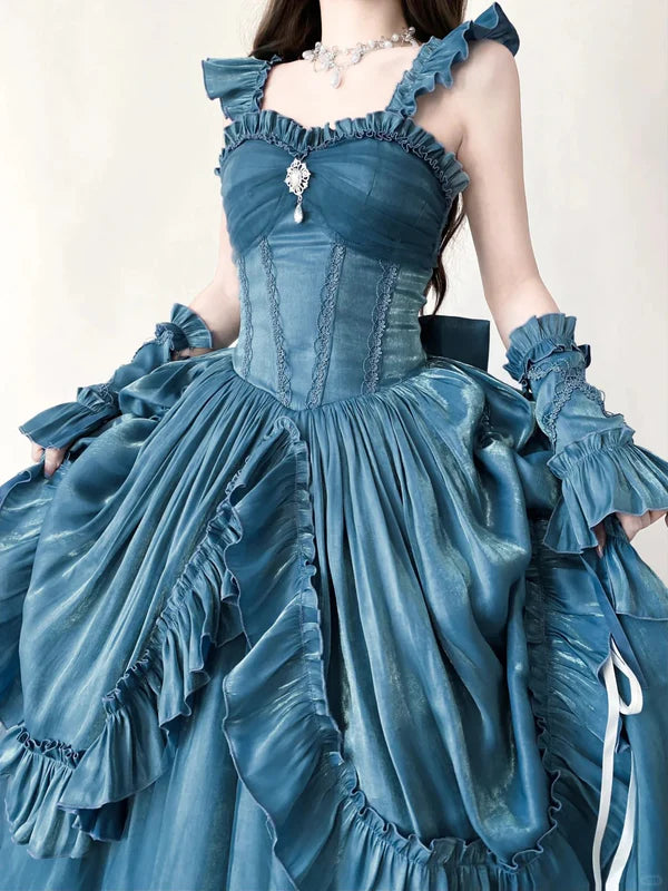 Robe de soirée longue en satin bleu clair, élégante et mystérieuse, style vintage, longueur au sol, gh4248