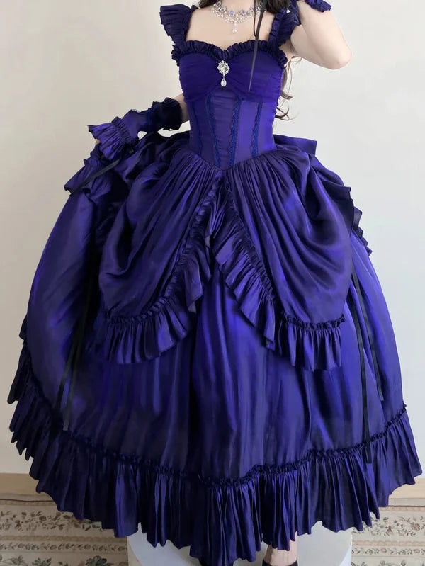 Robe de soirée longue en satin violet, élégante, vintage, longueur au sol, gh4249