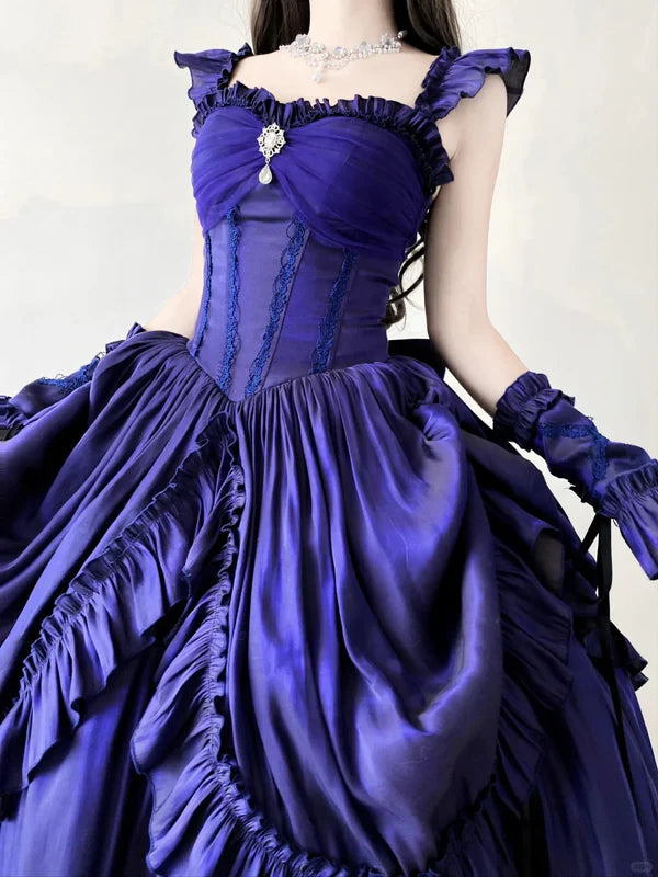 Robe de soirée longue en satin violet, élégante, vintage, longueur au sol, gh4249
