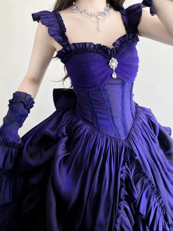 Robe de soirée longue en satin violet, élégante, vintage, longueur au sol, gh4249
