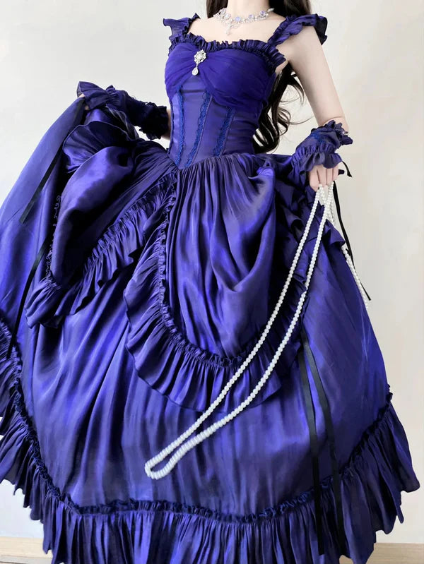 Robe de soirée longue en satin violet, élégante, vintage, longueur au sol, gh4249