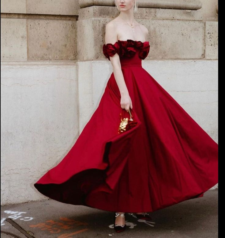 Pink Fashion Unique Rose Lace Neckline Long A-Line long Satin Prom Dress Evening Gown Party Dress gh3340