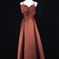 Blue/Brown/Red Spaghetti Strap Elegant Long Satin Ball Gown Evening Dress Party Dress gh4539