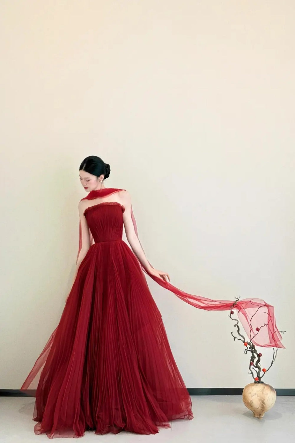 Red Long Chiffon Formal Evening Gown gh6777