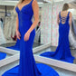 Rose Red V-neck Beading Mermaid Prom Dress with Side Slit gh2587