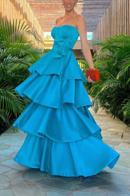 girlhomeshops-Blue stylish multi-layered satin prom dress gh5797