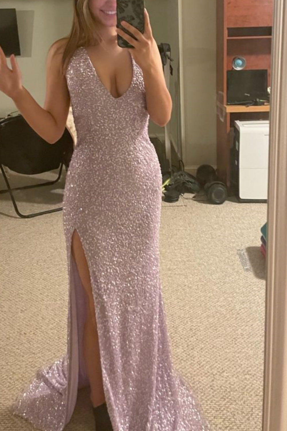 girlhomeshops-Charming And Shiny Long Slit Sequined Long Simple And Fashionable Graduation Dress gh5868