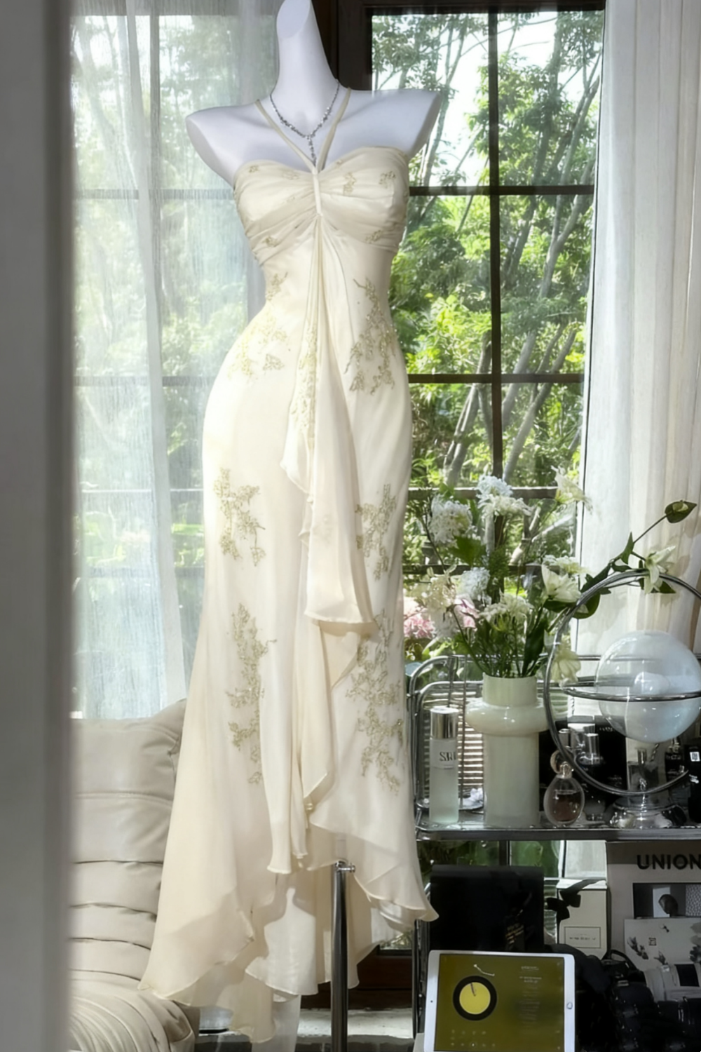 ✨Girlhomeshops-Green beaded exquisite gorgeous long chiffon Prom dress evening dress party dress gh4987