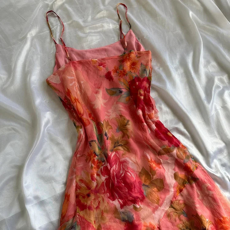 Robe de soirée longue en mousseline de soie, élégante et orange, motif floral, gh4236