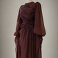 Burgundy Long Sleeve Evening Dress A-Line Prom Gown Party Dress gh4317