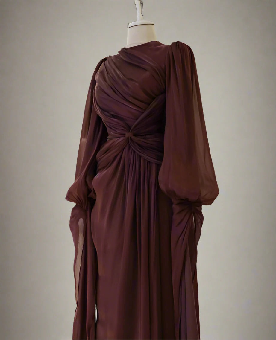 Burgundy Long Sleeve Evening Dress A-Line Prom Gown Party Dress gh4317