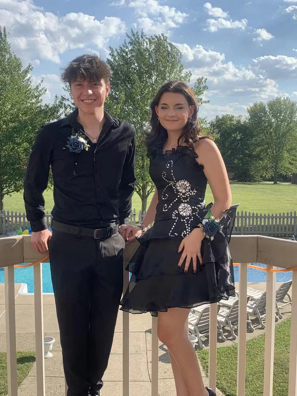 Black vintage fashion exquisite beaded short mini tulle prom dress homecoming dress evening dress party dress gh3484