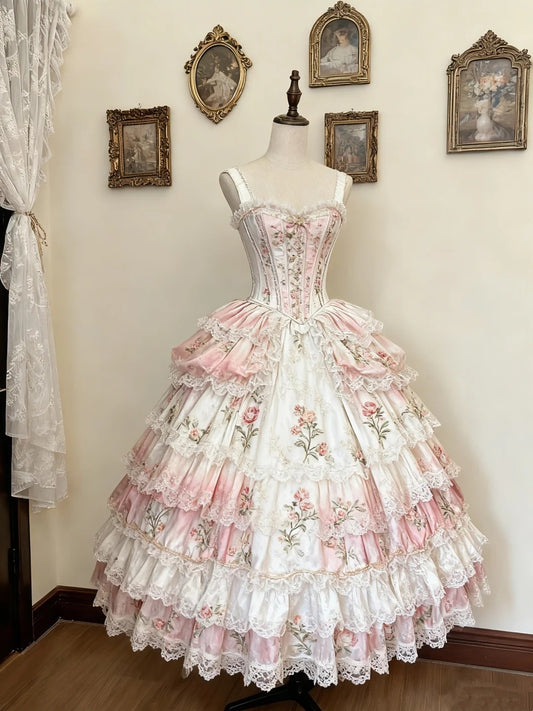 Pink white gradient Rococo palace dress gh6780