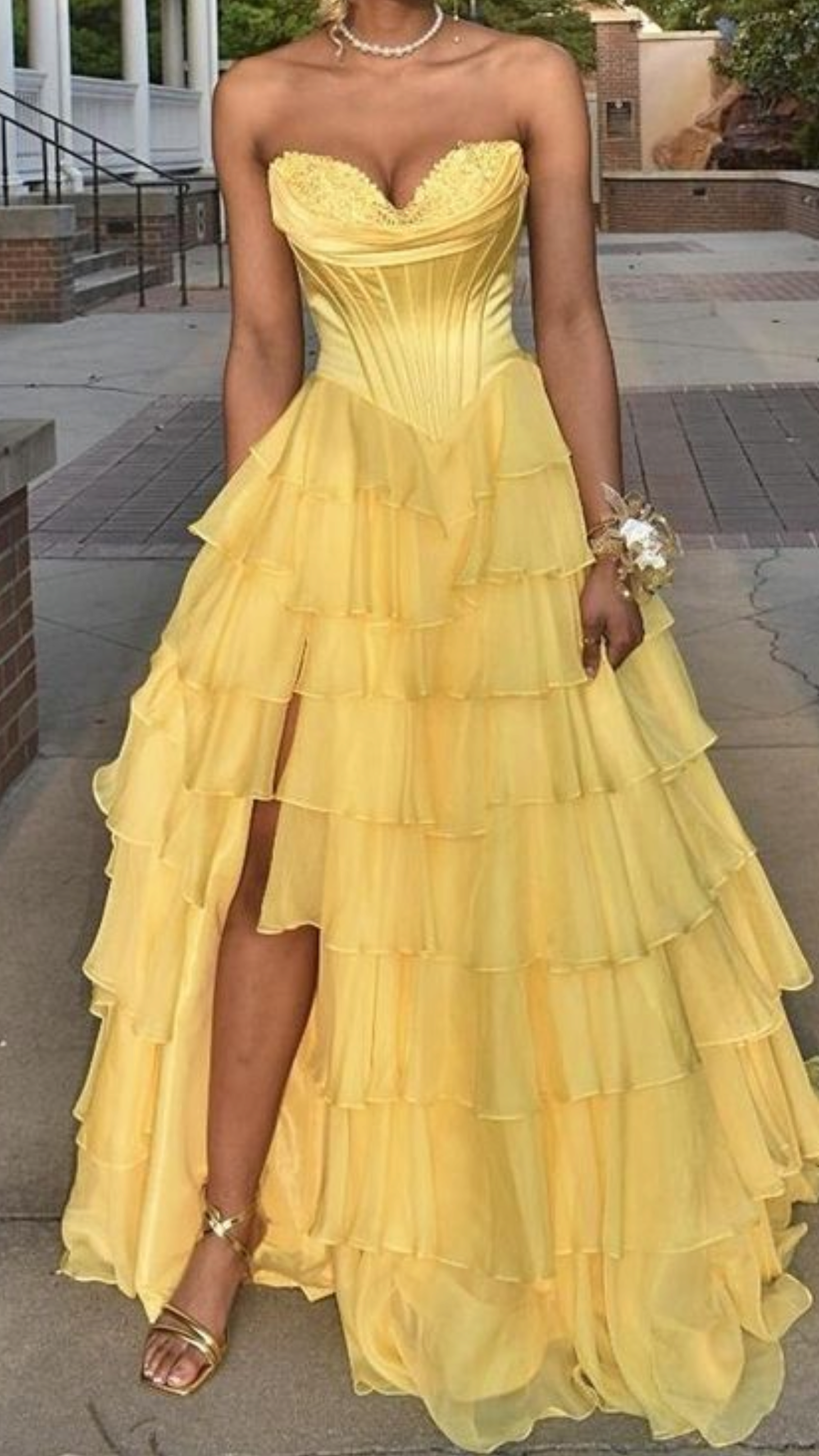 girlhomeshops-Gelbes, elegantes, langes Ballkleid aus Tüll, gh5872