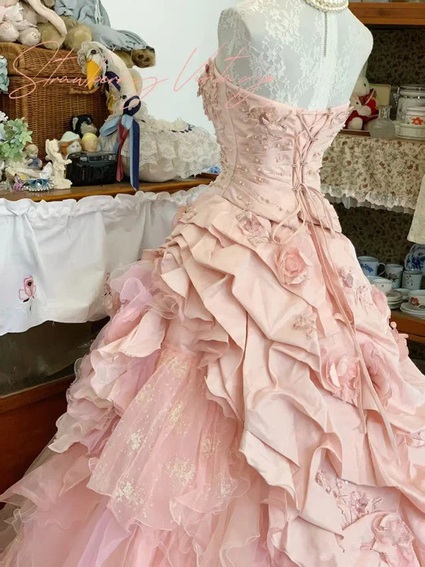 Girlhomeshops - Robe d'anniversaire 16 ans, rose, motif floral, robe longue en tulle, robe de bal, robe de bar-mitsva, gh5636