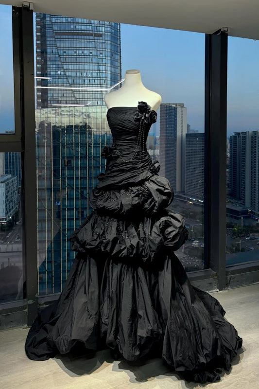 Black Stylish Pleated Long Evening Gown/Prom Dress gh7085