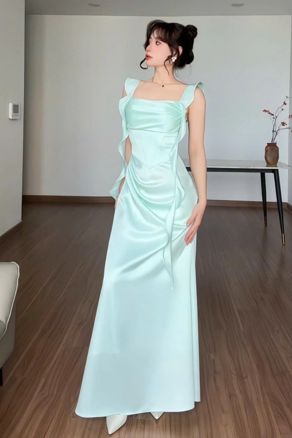 Stylish, Simple, Flowing Ribbon, Elegant Long Satin Evening Gown/Party Dress gh7084