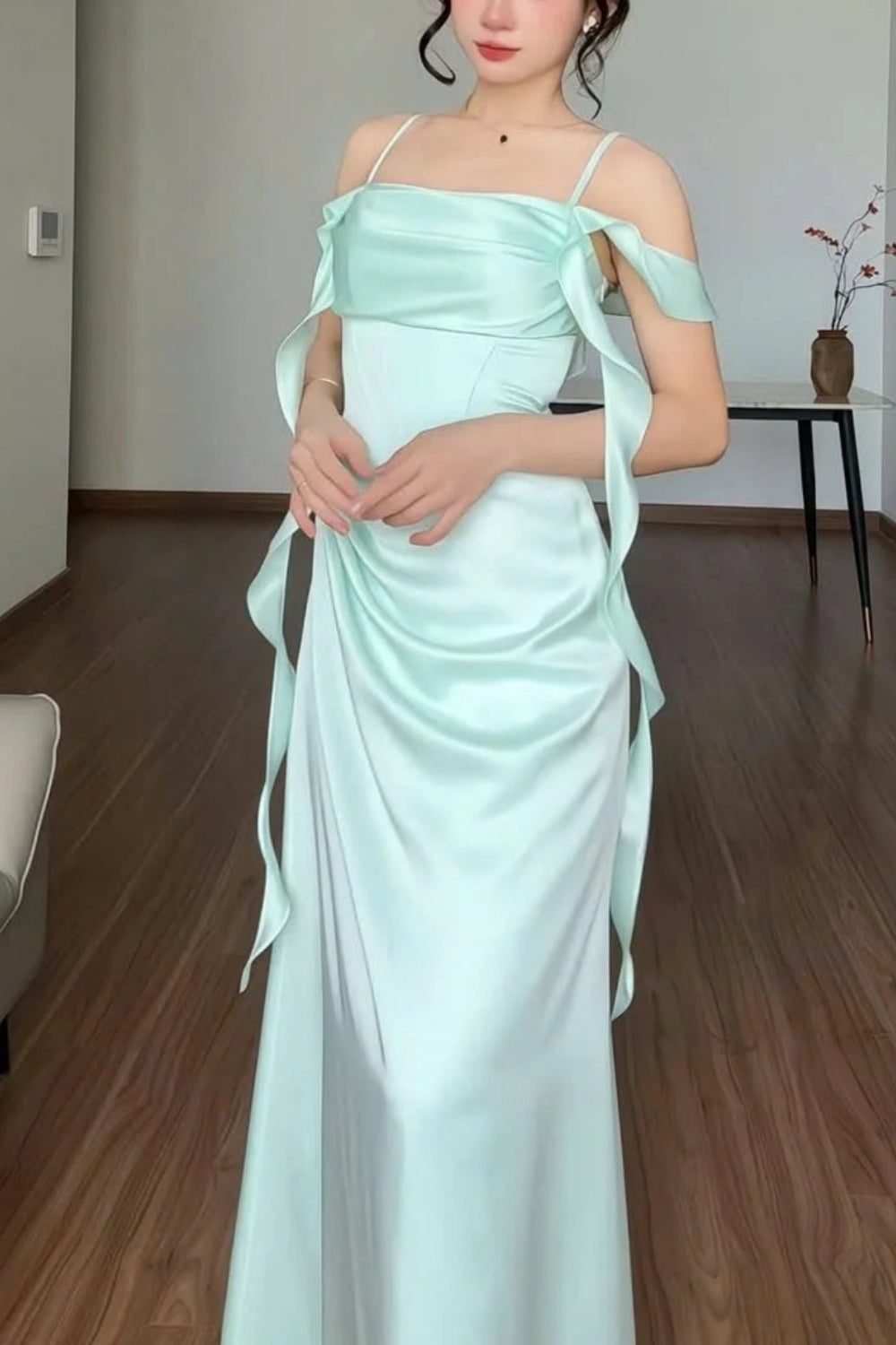 Stylish, Simple, Flowing Ribbon, Elegant Long Satin Evening Gown/Party Dress gh7084