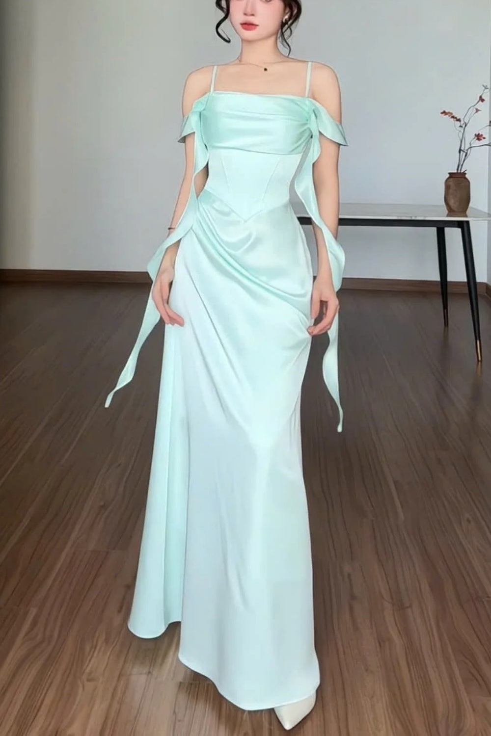 Stylish, Simple, Flowing Ribbon, Elegant Long Satin Evening Gown/Party Dress gh7084